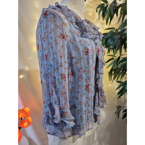 TESS Women's 12 100% Silk Floral Ruffle Cottagecore Button Blouse Tank 2 PC Set - Picture 5 of 10